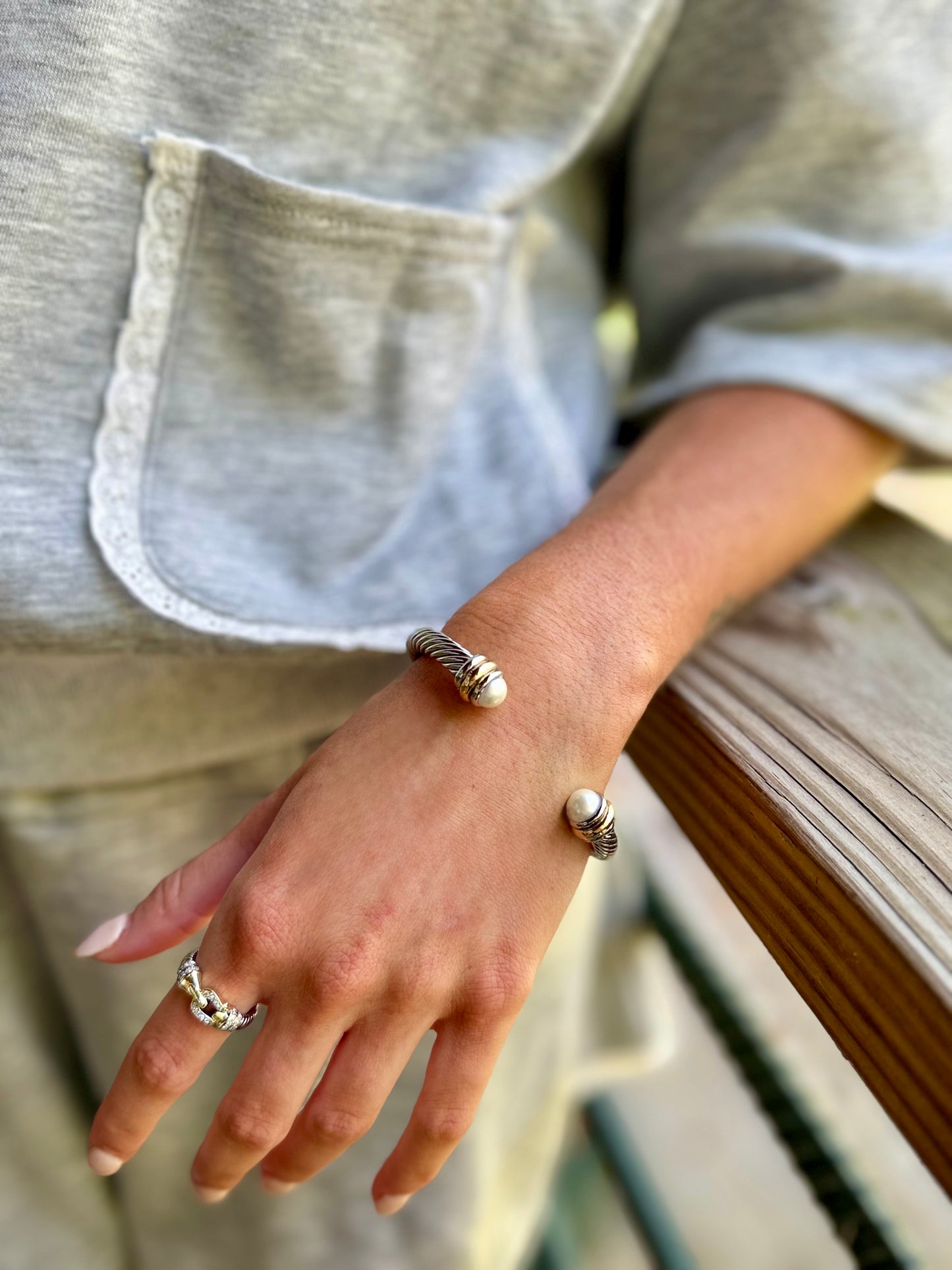 Two Tone Belt Pointed Ring