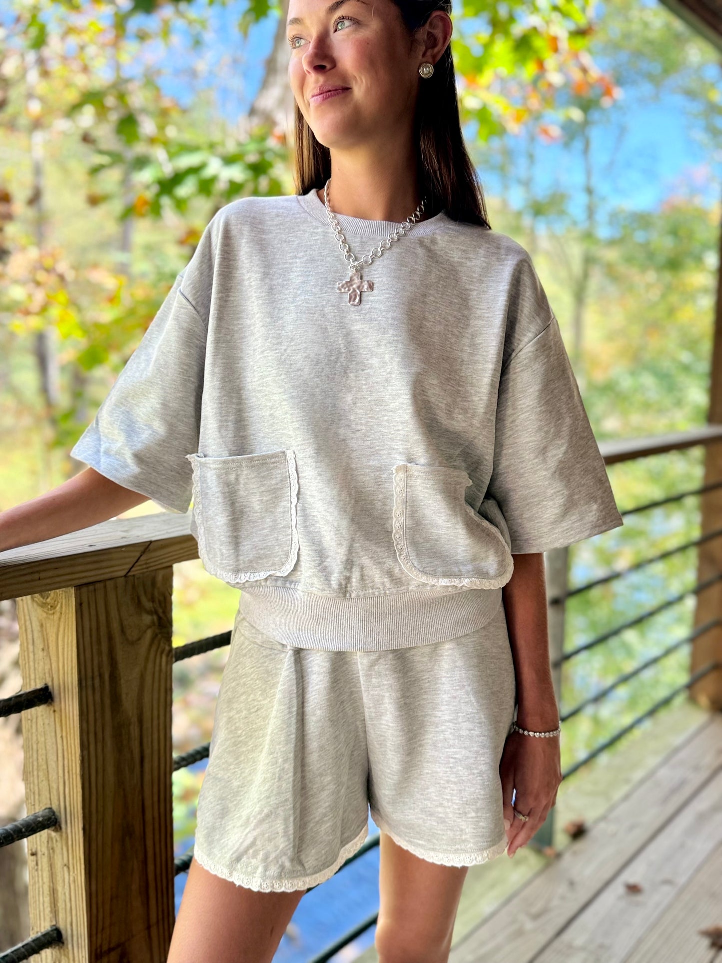 Eyelet Lace Short Sleeve Set