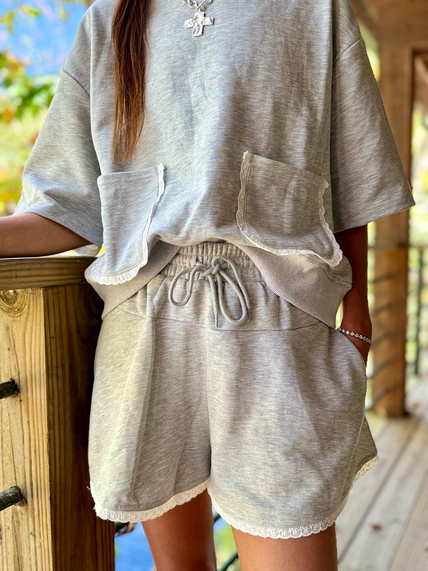 Eyelet Lace Short Sleeve Set