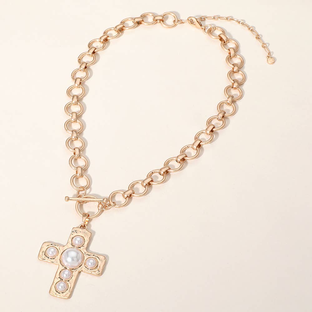 Pearl Cross Pendant Chain Necklace