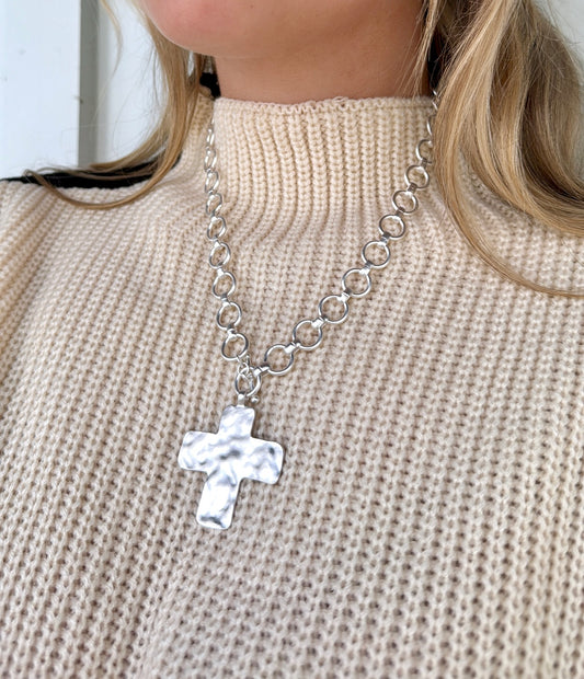 Silver Cross Pendant Chain Necklace