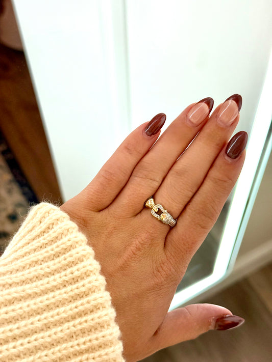 Two Tone Belt Pointed Ring